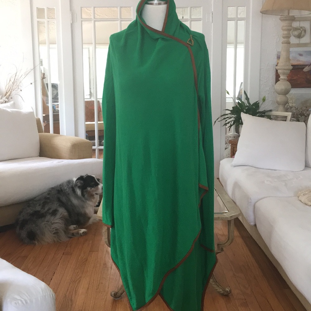RALPH LAUREN LONG SHAWL SWEATER WITH CALF LEATHER